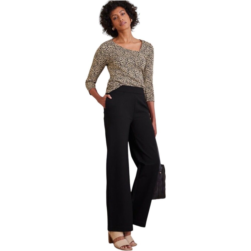 Soft Surroundings Essential Ponte Wide Leg Elastic Black Pull-on Business Casual